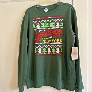 Seasons Greetings Sweatshirt Women’s L Green Red New York City Holiday Soft Warm